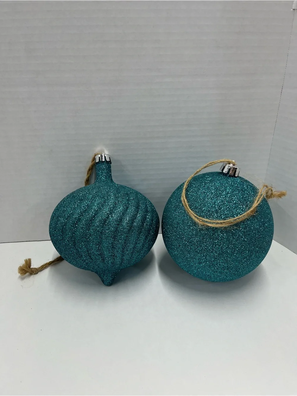 Glitter Christmas ornaments 6” teal